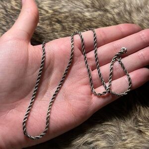 Sterling silver long twisted rope chain necklace